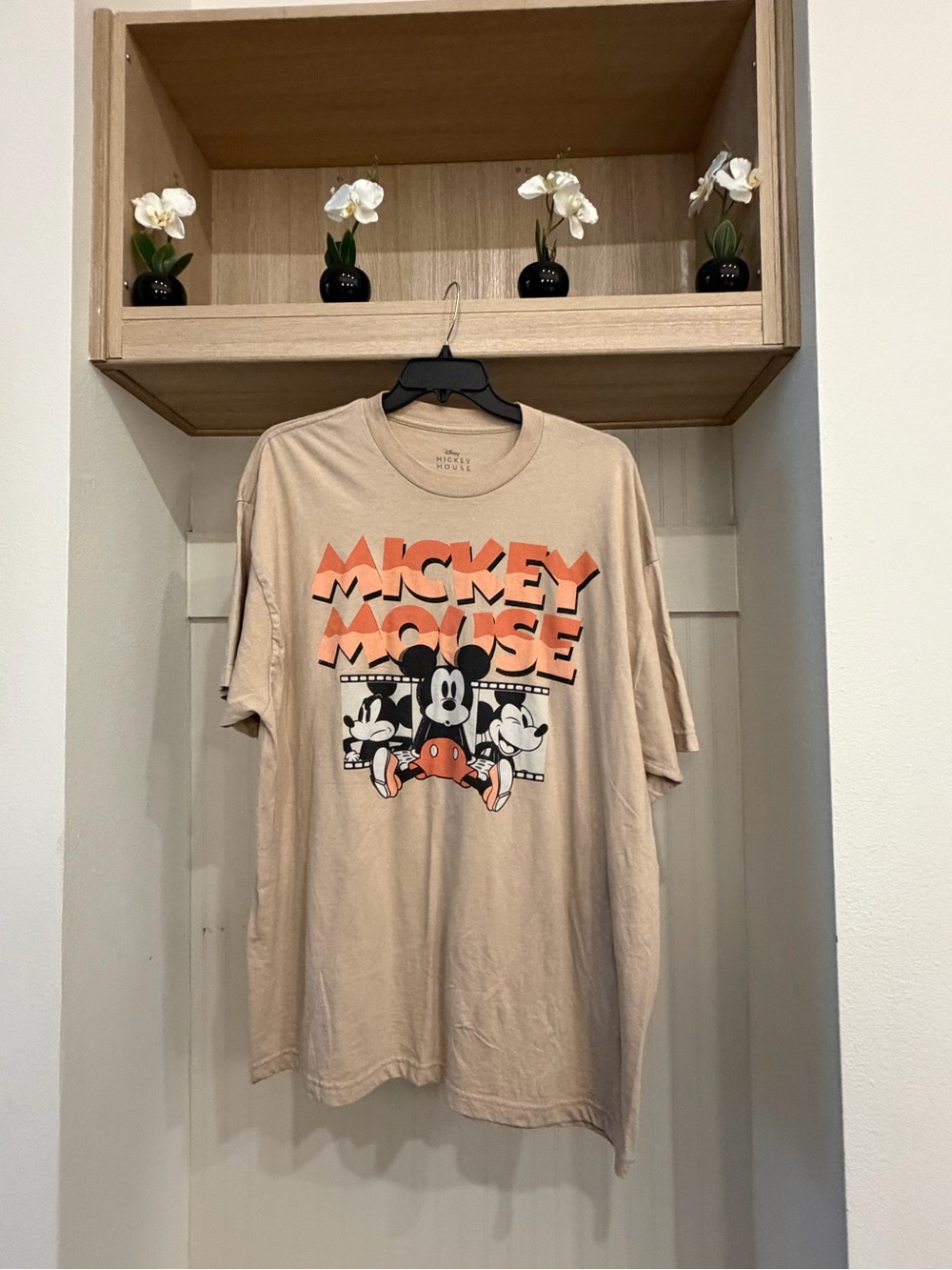 Disney Mickey Mouse Tee in Beige with Gray Print